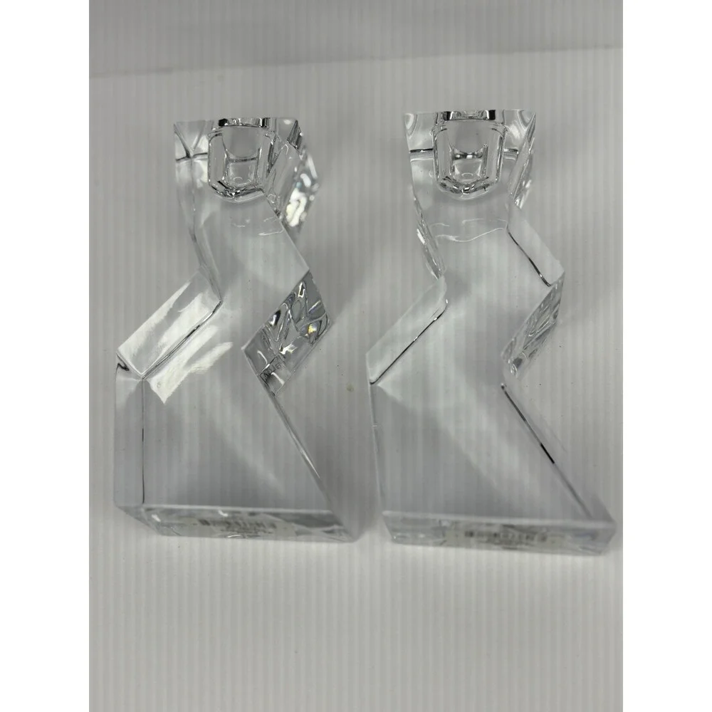 Pair Lead Crystal Mikasa Enigma Candleholders Zig Zag Abstract Elegant  Box 5